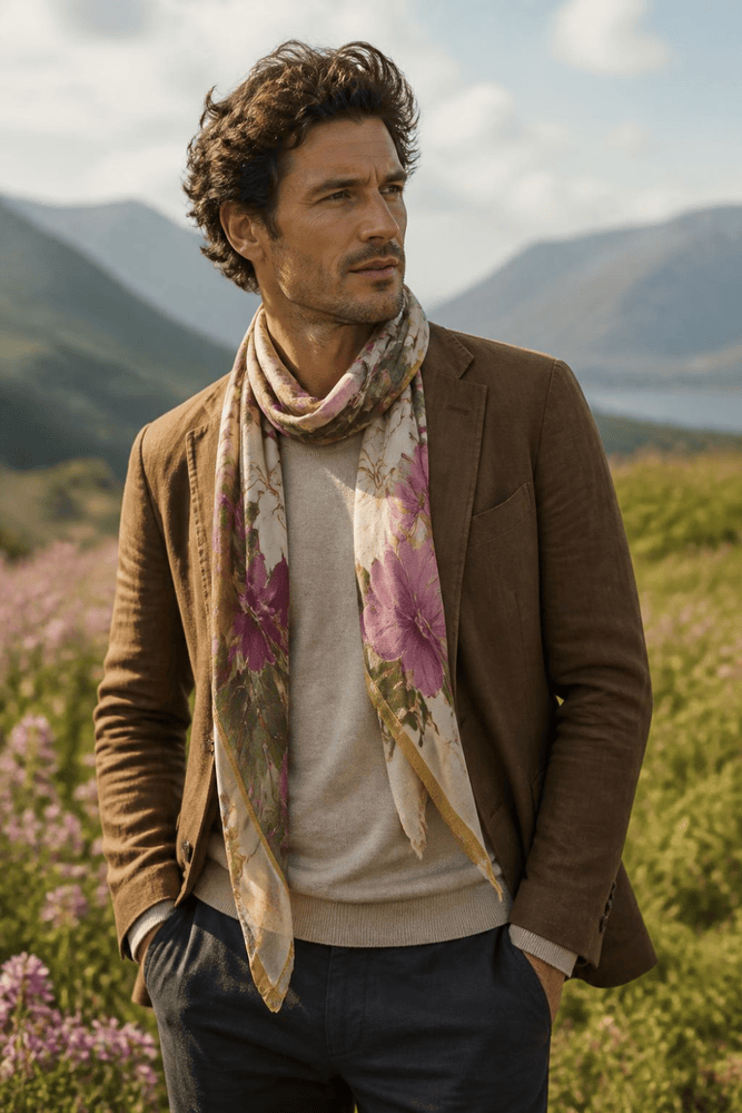 Portofino 100% Linen Mauve Floral Print Stole-Travel & Leisure