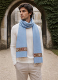 London 100% Pure Merino Wool Handwoven Light Blue Stole-TRAVEL