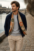 Siene 100% Linen Rust color Floral Print Stole-LEISURE