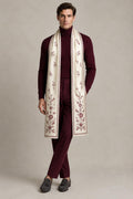 Gstaad  Ivory Ornamental Pure Wool Embroidered Stole-Executive