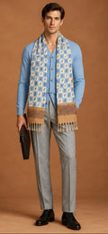 Jodhpur Multicolored and Navy Tile Motif Printed Silk -Conversations