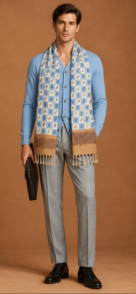 Jodhpur Multicolored and Navy Tile Motif Printed Silk -Conversations