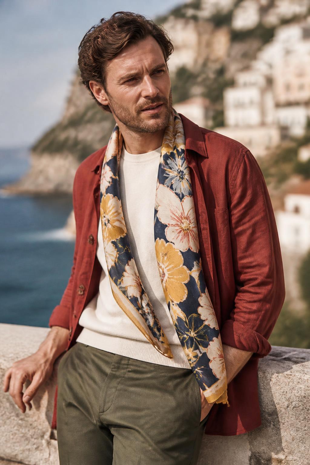 Barcelona 100% Linen Washed Floral Print Stole-LEISURE