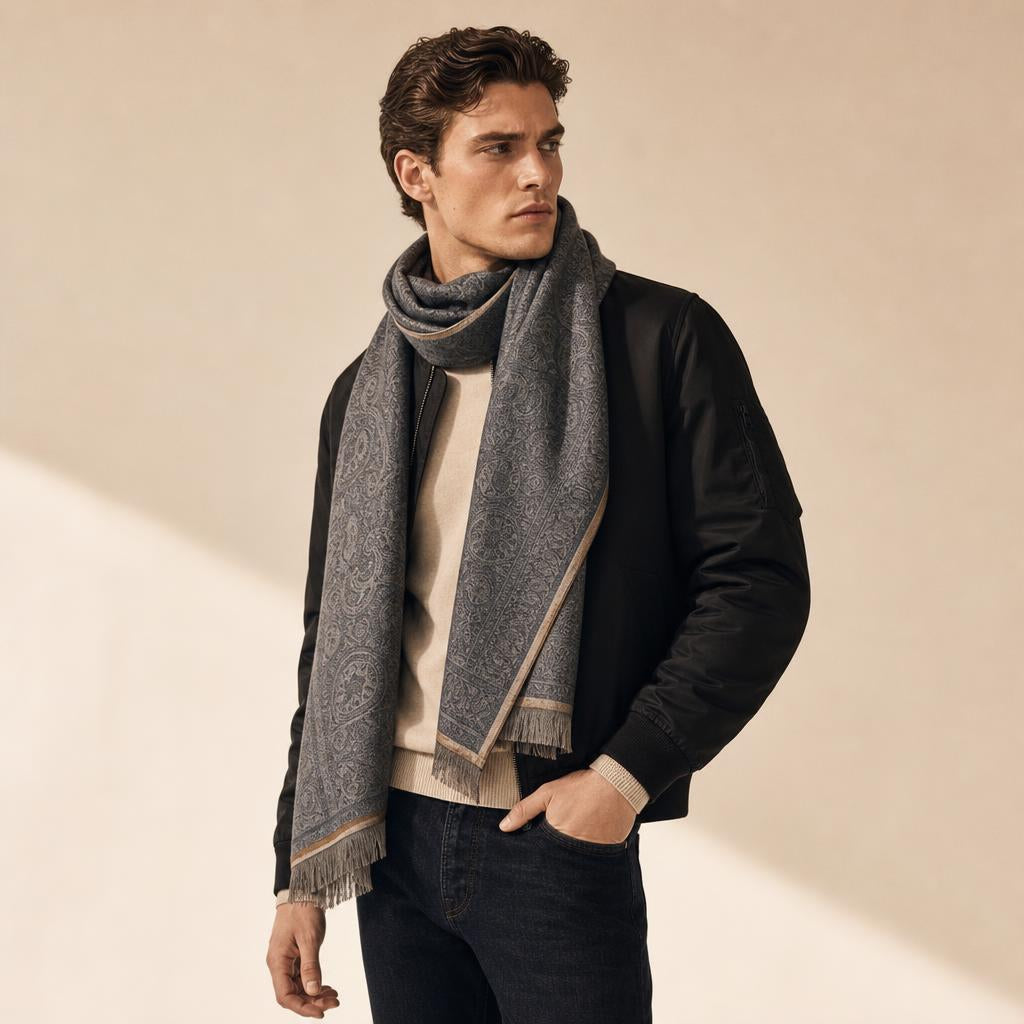 Triumph 100% Pure Merino Wool Charcoal Grey Paisley Stole-TRAVEL