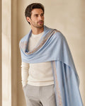 MARRAKESH 100% Pure Merino Wool SKY BLUE EMBROIDERED Stole-Festivals