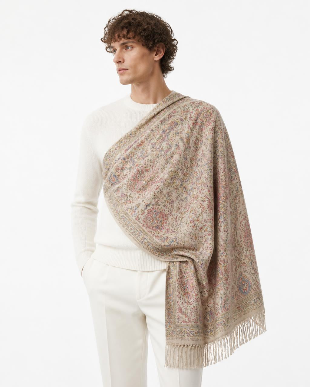 ZAGREB 100% Pure Merino Wool Light Pink  EMBROIDERED Stole-Festivals