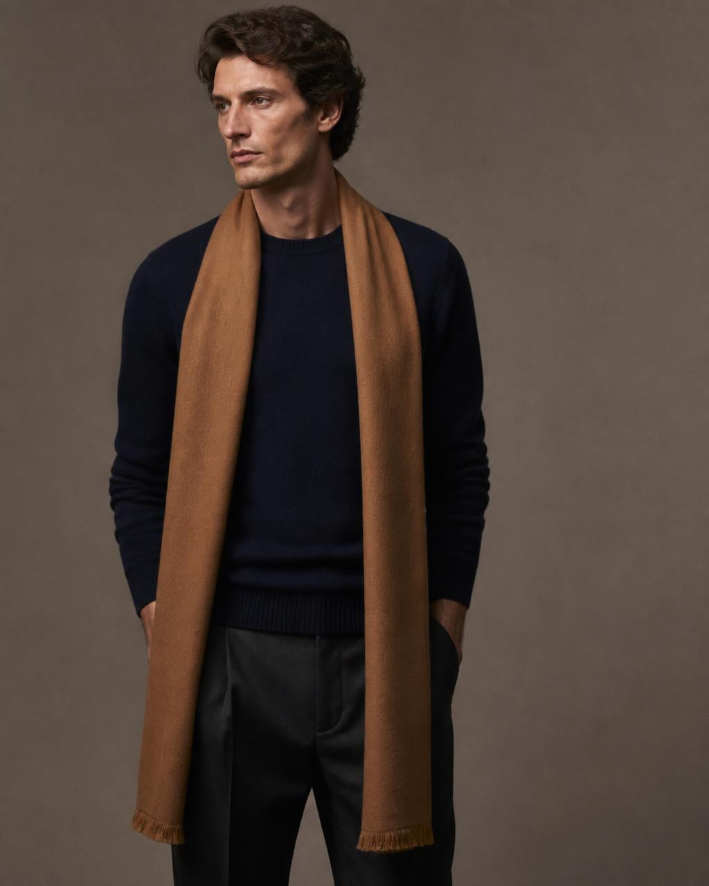 Kent 100% Pure Merino Wool Camel Plain Stole-TRAVEL
