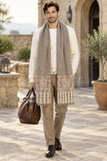 Zurich Ivory Ornamental Pure Wool Embroidered Stole-Travel